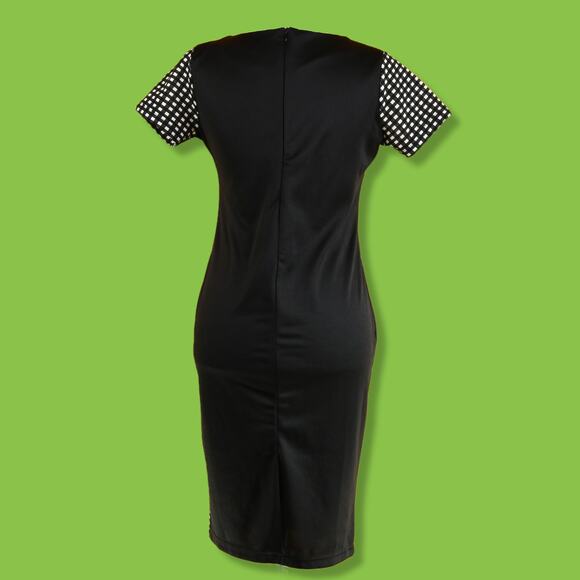 Black and White Gingham Abstract Midi Sheath Dress Short Sleeve, XL - Picture 4 of 4